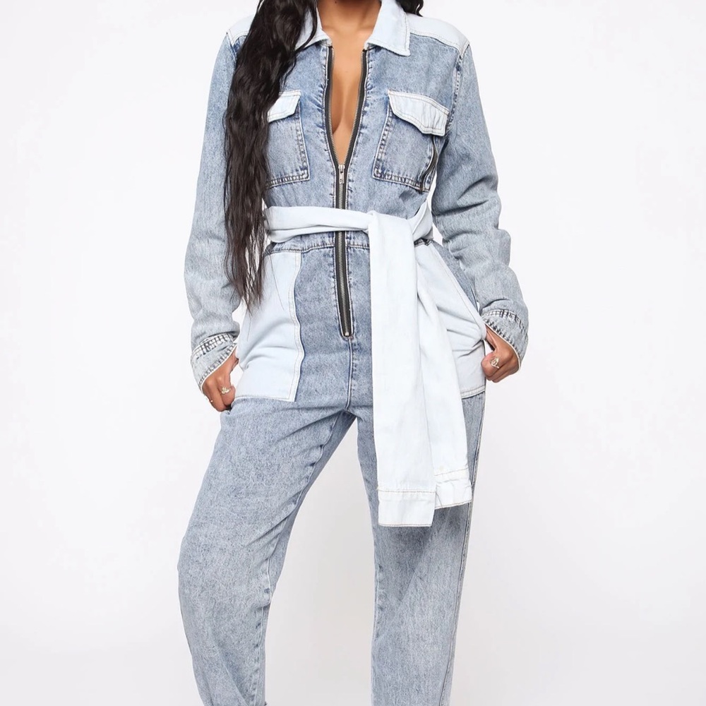 I Ain't One For Begging Denim Jumpsuit - Blue/Com